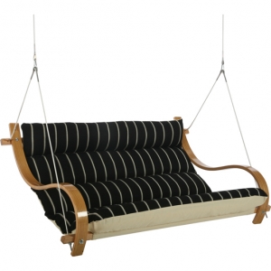 Classic Black Stripe Deluxe Cushioned Outdoor Double Swing