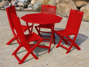 Red Acacia Painted Folding Table (Chairs Not Included)